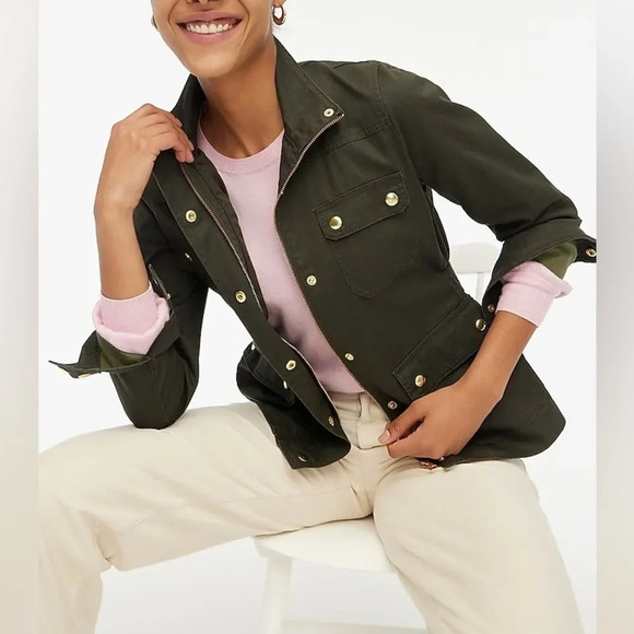 J. CREW Resin Coated Twill Field Jacket‎ in Mossy Brown - Picture 1 of 15